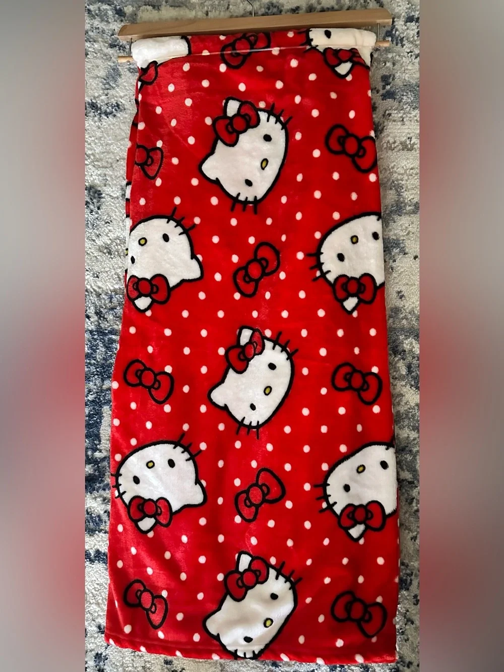 Hello Kitty Red & White Polka Dot Plush Throw Blanket